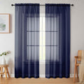 Navy Blue Sheer Curtains 84 Inches Long 2 Panels, Soft Airy Light Filtering Curtains for Bedroom Living Room, Rod Pocket Privacy Drapes Window Treatments, Navy Blue, Total Wide 84 Inch