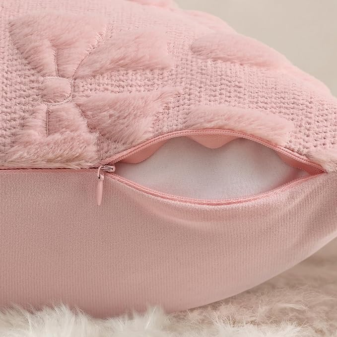 decorUhome Pink Bow Pillow Covers Set of 2 Coquette Aesthetic Cute Preppy Plush Faux Pillowcases for Girly Bedroom or Couch 12x20 Inch