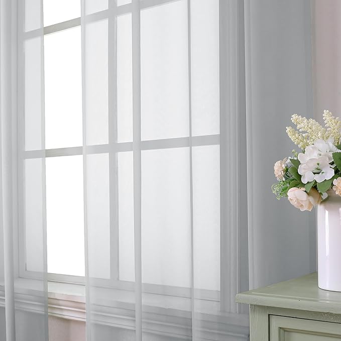Aiyufeng Light Grey Sheer Curtains 45 Inch Length 2 Panels Set, Light Filtering Light Grey Window Curtain Drapes Treatment for Kitchen, Bedroom,Children Room, Dual Rod Pocket, 2 Pack of 42 x 45"
