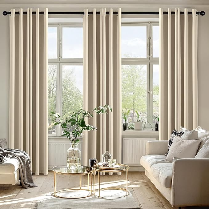 MIULEE Cream Beige Blackout Curtains for Bedroom Living Room 84 Inches Long 2 panels, Thermal Insulated Room Darkening Drapes Solid Grommet Top Noise Reducing Light Blocking Window Curtains 40x84 Inch