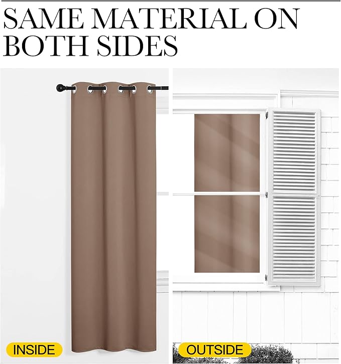 NICETOWN Blackout Window Curtains and Drapes for Kitchen, Window Treatment Thermal Insulated Solid Grommet Blackout Drapery Panels (Set of 2, 34 by 48 inches, Cappuccino)