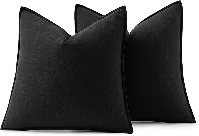 MIULEE Decorative Linen Pillow Covers 18x18 Inch Black Boho Farmhouse Neutral Couch Throw Pillows for Halloween Bed Pack of 2 Accent Modern Pillowcase Sofa Livingroom Home Decor
