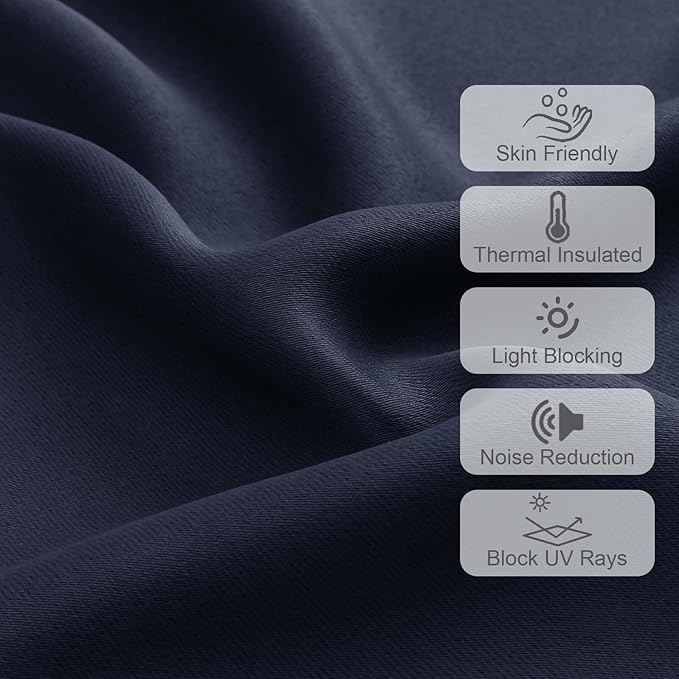 Chyhomenyc Navy Blue Valances for Window, Room Darkening Short Curtains for Kitchen Bedroom Living Room, Rod Pocket Top Small Window Treatment Valance RV Bunk Panels, 40" Wx18 L, 2 Pieces