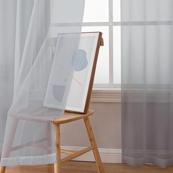 Simplebrand Light Grey Sheer Curtains 84 Inches Long, Light Filtering Rod Pocket Solid Color Window Sheer Curtain Panels, Elegant Curtains & Drapes for Living Room, Bedroom 2 Panels (42" W x 84" L)