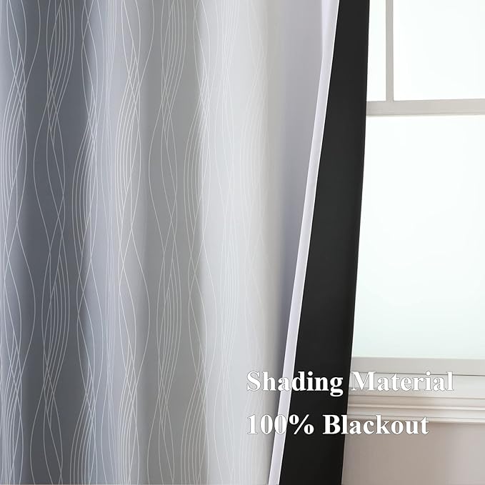 Estelar Textiler Full Room Darkening Greyish White and Grey Blackout Curtains 84 Inch Length 2 Panels Set, Ombre Thermal Insulated Full Light Blocking Grommet Gray Blackout Drapes for Bedroom, 42Wx84L