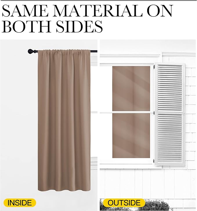 NICETOWN RV Blackout Curtains for Camper Windows, Window Treatment Thermal Insulated Rod Pocket Small Blackout Draperies/Drapes for Bedroom/Kitchen (Cappuccino, Set of 2, 34" Wide by 30" Long)