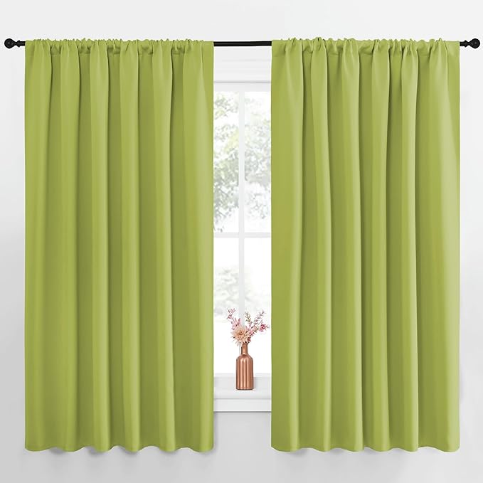 NICETOWN Blackout Curtains for Bedroom, Blackout Curtain Panels, Fresh Green, 1 Pair, 70 by 63-inch, Window Treatment Energy Saving Thermal Insulated Solid Rod Pocket Blackout Drapes/Draperies