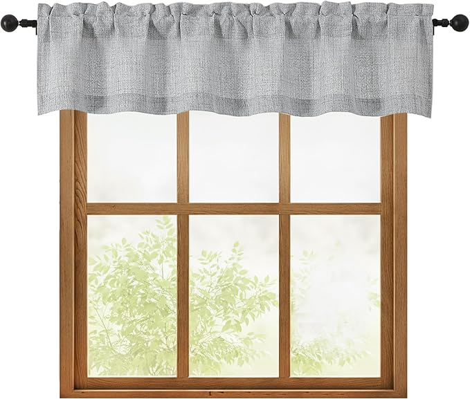 OWENIE Grey Valances for Windows 1 Pcs, Light Filtering Textured Farmhouse Short Small Valance Curtains for Bathroom Basement Living Room Bedroom, Rod Pocket Half Curtains for Windows, 60Wx12L Inch