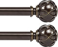 KAMANINA 1 Inch Curtain Rod Telescoping Single Drapery Rod 28 to 48 Inches (2.3-4 Feet), 2 Pack Antique Bronze Curtain Rods for Windows 16 to 44 Inches, Netted Texture Finials
