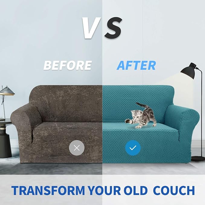 ZNSAYOTX 1 Piece Jacquard Couch Covers for 3 Cushion Couch High Stretch Sofa Cover for Pets Dogs Anti Slip Extra Large Sofa Slipcovers Furniture Protector (XL Sofa, Peacock Blue)