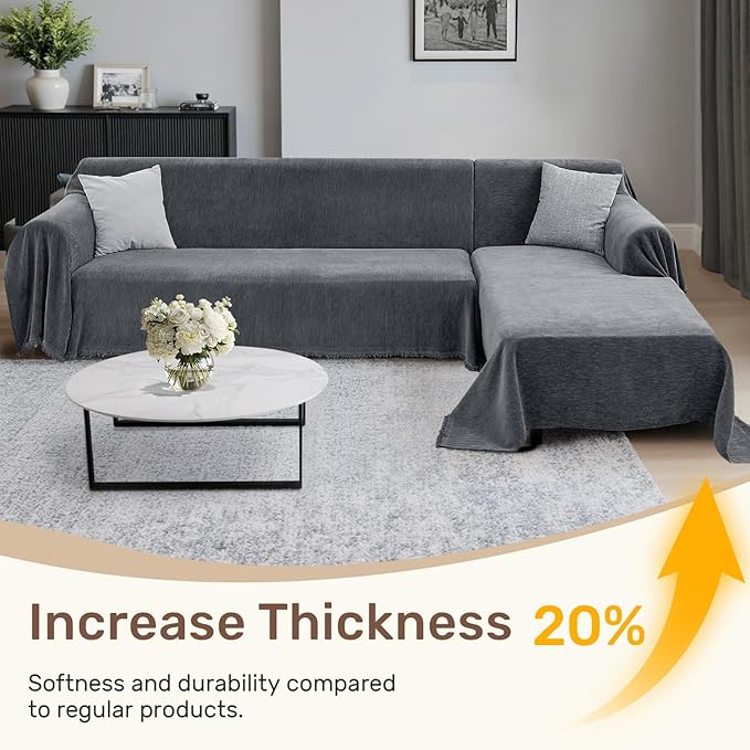 Sectional Couch Covers, 2 Pieces Washable L Shaped Couch Covers Sofa Blanket for Dogs Pet Friendly Sectional Sofa Slipcovers Furniture Covers,71"x118"+91"x134",(XXX-Large,Dark Gray)