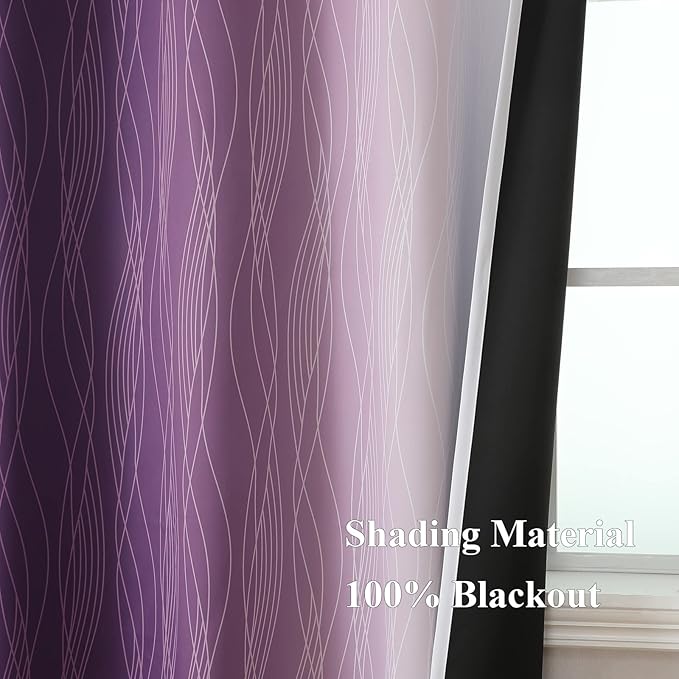 Estelar Textiler Purple and Greyish White Ombre Blackout Curtains 90 Inch Length 2 Panels Set,Thermal Insulated Drapes for Bedroom,Full Room Darkening Grommet Gradient Curtains for Living Room,52Wx90L