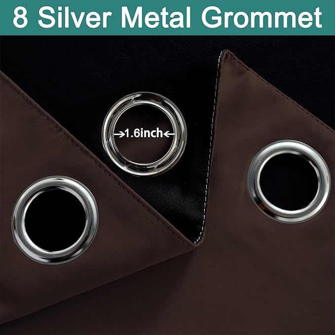 Yakamok Blackout Curtains 72 Inches Long,Blackout Curtain Panels for Bedroom, 2 Thick Layers Grommet Top Thermal Insulated Drapes with Black Liner for Living Room(52Wx72L, Chocolate Brown, 2 Panels)