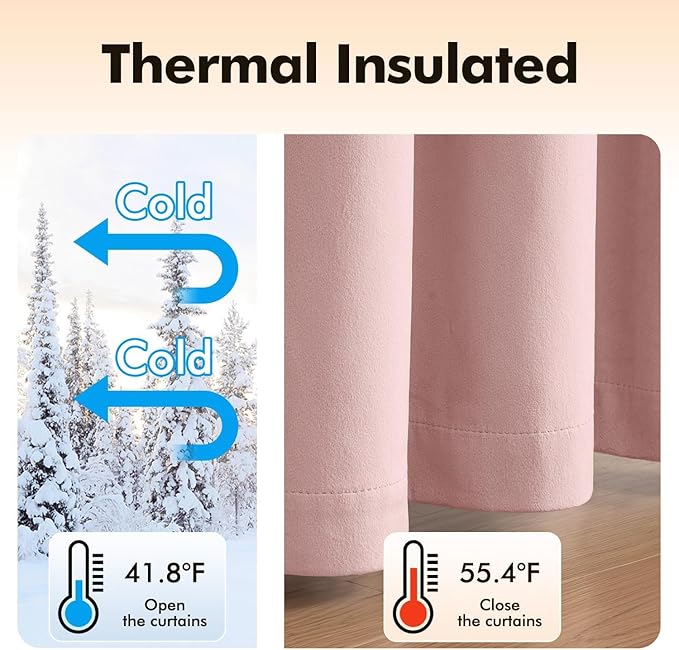 MIULEE Velvet Curtains Baby Pink Elegant Grommet Thermal Insulated Soundproof Room Darkening Curtains/Drapes for Classical Living Room Bedroom Decor 52 x 108 Inch Set of 2