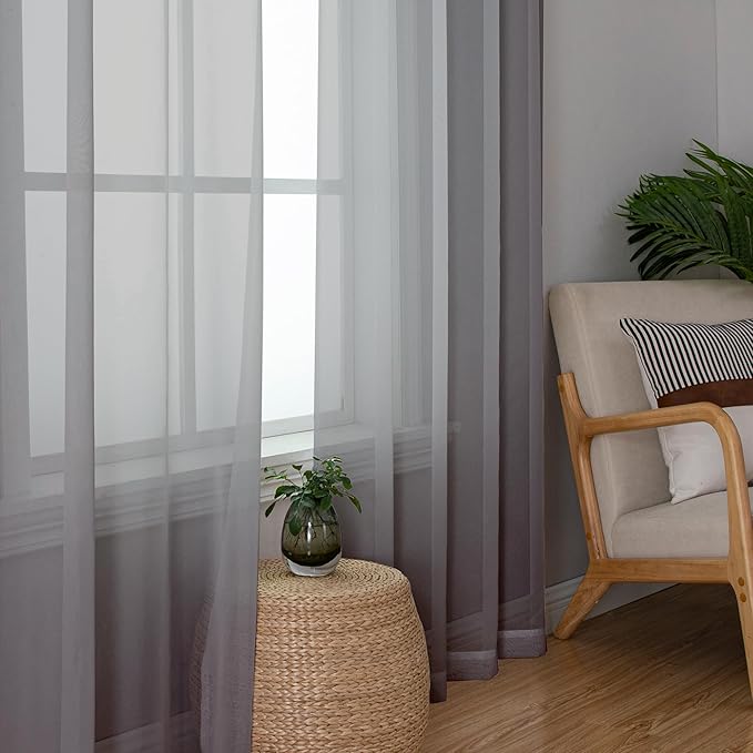 Aiyufeng Sheer Voile Window Treatment Rod Pocket Curtain Panels for Kitchen Bedroom Living Room Drapes Sunlight Filtering Privacy Semi Home Decor Assorted (Grey, 42 W x 90 L)
