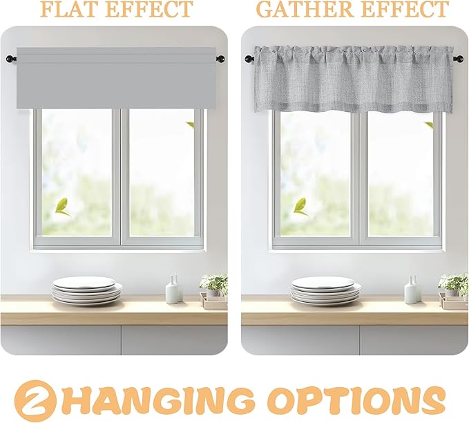 OWENIE Grey Valances for Windows 1 Pcs, Light Filtering Textured Farmhouse Short Small Valance Curtains for Bathroom Basement Living Room Bedroom, Rod Pocket Half Curtains Over Sink, 52" Wx16 L