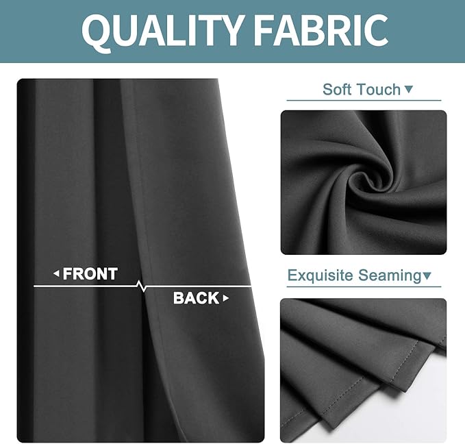 ChrisDowa Grommet Blackout Curtains for Bedroom and Living Room - 2 Panels Set Thermal Insulated Room Darkening Curtains (Dark Grey, 52W x 63L)