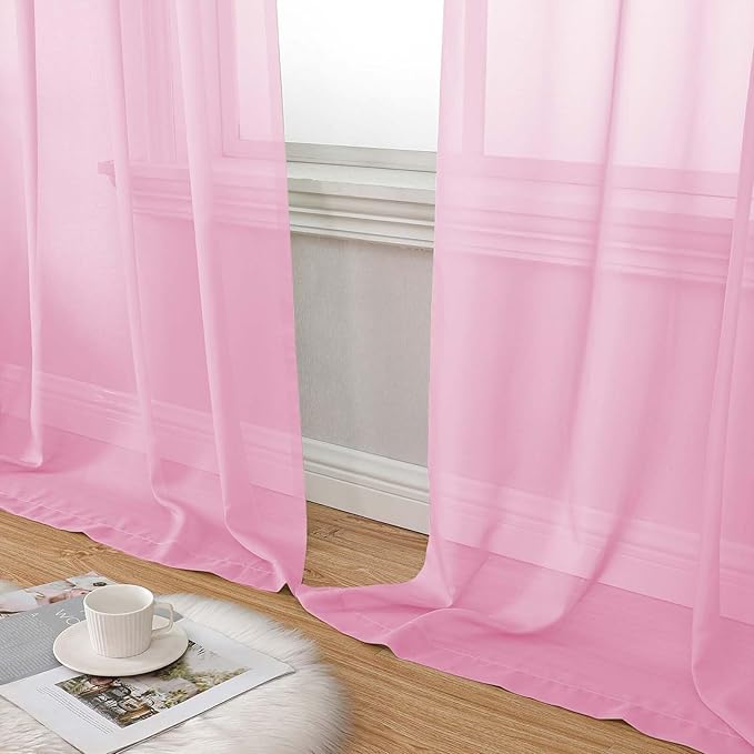 Pink Sheer Curtains for Bedroom Living Room 96 Inches Long 2 Panels, Modern Airy Soft Lightweight Rod Pocket Light Filtering Sheer Curtains Drapes, Pink, Each 42" Wx96 L Inch