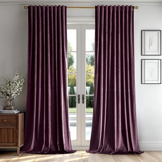 MIULEE Dark Purple Velvet Curtains 96 inches - Luxury Blackout Curtains for Bedroom Living Room Thermal Insulated Super Soft Window Drapes Rod Pocket & Back Tab, W52 x L96 inches, 2 Panels