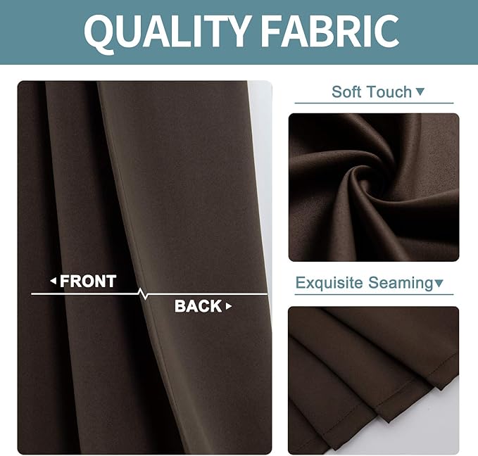 ChrisDowa Grommet Blackout Curtains for Bedroom and Living Room - 2 Panels Set Thermal Insulated Room Darkening Curtains (Brown, 38W x 45L)