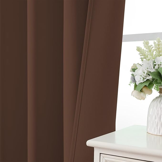 CUCRAF Brown Blackout Curtains 96 inch Length 2 Panels Set, Rod Pocket Room Darkening Drapes for Bedroom Living Room, Insulated Thermal Light Blocking Window Curtain (W52 x L96 Inch)