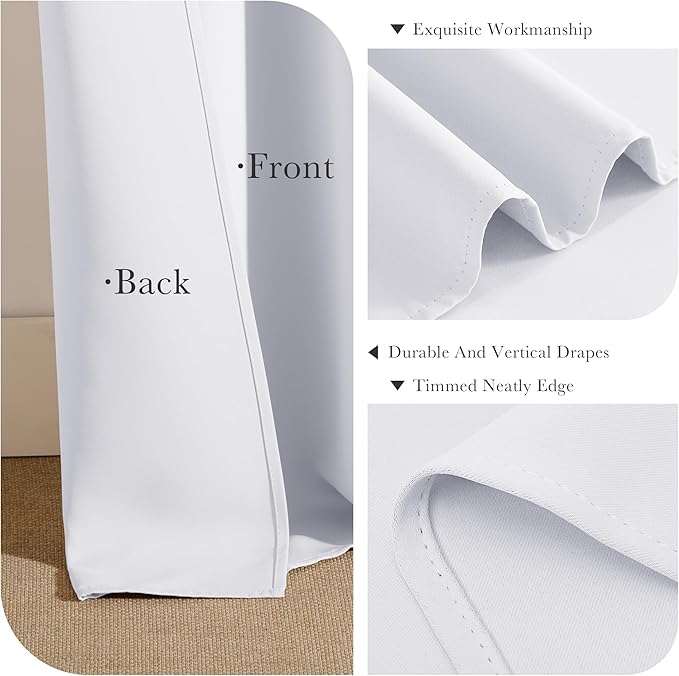PONY DANCE White Window Curtains - Window Dressing Soft Fabric Back Tab/Rod Pocket Kids Drapes Privacy Protect for Bedroom & Bathroom, 42 W x 54 inch L, Pure White, 2 PCs