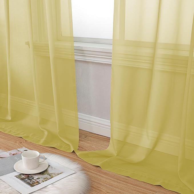 Aiyufeng Yellow Sheer Curtains 2 Panel Sets 96 Inches Long - Transparent Light Weight Soft Yellow Window Treatment Panels for Study Room/Living Room/Guest Room, Per Panel W42 X L96 inches