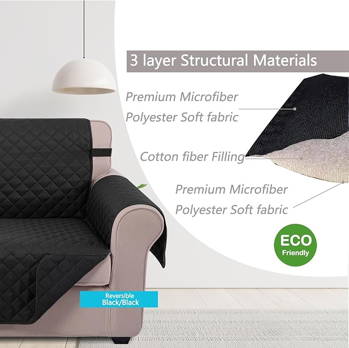 U-NICE HOME Recliner Chair Covers Reversible Chair Cover Pet Covers for Dogs with Elastic Straps Water Resistant Diamond Quilted (28''Recliner Oversized, Black/Black)