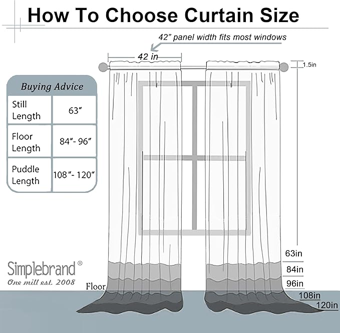 Simplebrand Black Sheer Curtains 108 Inches Long, Extra Long Rod Pocket Solid Color Window Sheer Curtain Panels, Elegant Curtains & Drapes for Living Room, Bedroom 2 Panels (Black, 42" W x 108" L)
