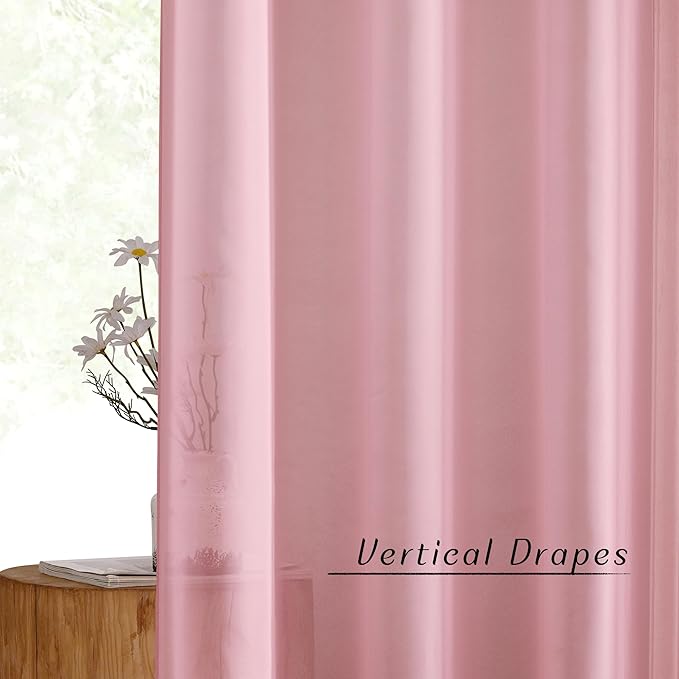 NICETOWN Voile Sheer Pink Curtains 90 inches Long for Girls Room, Grommet Casual Window Treatments with Light Filtering Airy & Elegant for Bedroom/Living Room, W54 x L90