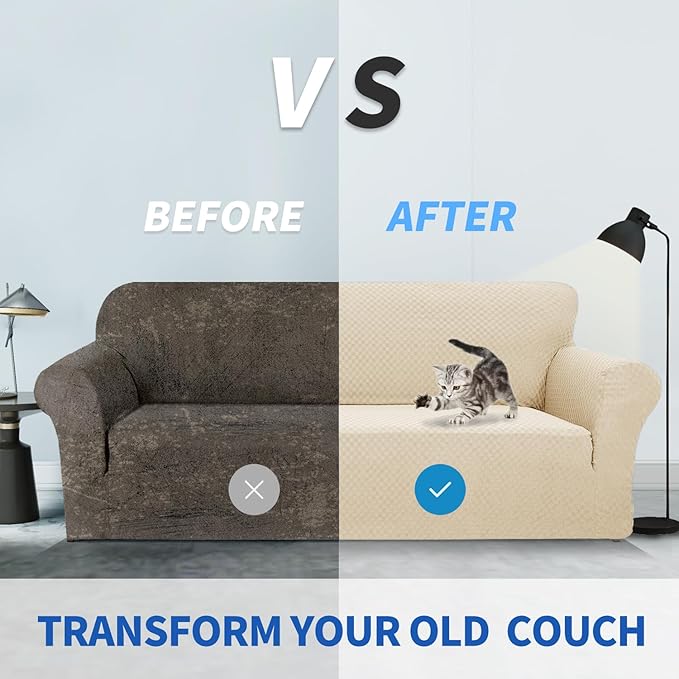 ZNSAYOTX 1 Piece Jacquard Couch Covers for 3 Cushion Couch High Stretch Sofa Cover for Pets Dogs Anti Slip Extra Large Sofa Slipcovers Furniture Protector (XL Sofa, Light Beige)