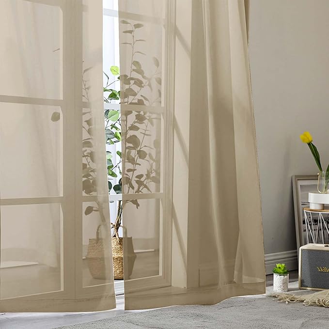 Sheer Taupe Curtains for Bedroom Living Room 90 Inches Long 2 Panels Set, Soft Airy Light Filtering Sheer Window Treatments, Modern Rod Pocket Curtains Drapes, Each 42" Wx90 L Inch