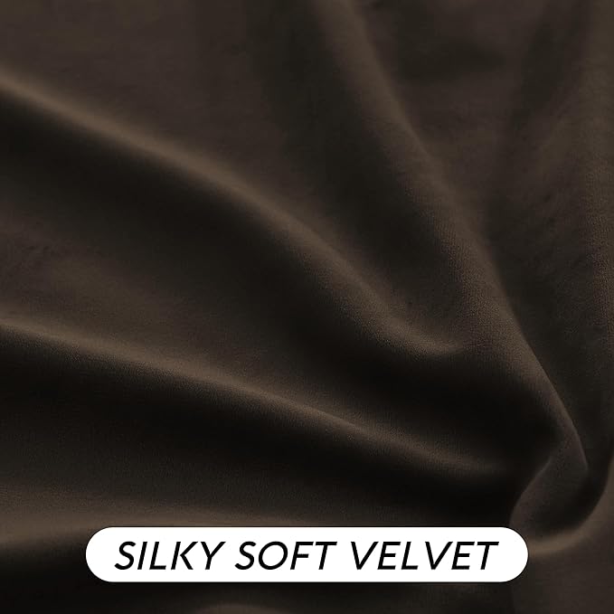 RYB HOME Brown Velvet Curtains 63 inches with Hook Belt, Soft Fabric Room Darkening Thermal Insulated Luxurious Home Decor Curtains for Living Room Bedroom, W 42" x L 63", 2 Panels Set