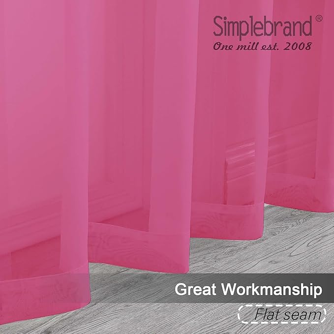 Simplebrand Hot Pink Sheer Curtains 96 Inches Long, Light Filtering Rod Pocket Solid Color Window Sheer Curtain Panels, Elegant Curtains & Drapes for Living Room, Bedroom 2 Panels 42" W x 96" L