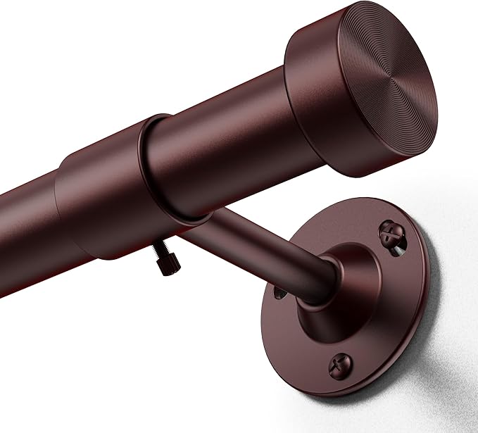 YaFex Heavy Duty Curtain Rods 32-90Inch, 1 Inch Adjustable Bronze Curtain Rod for Windows, Long Window Treatment Rods with Aluminium Finials, Easy Installation