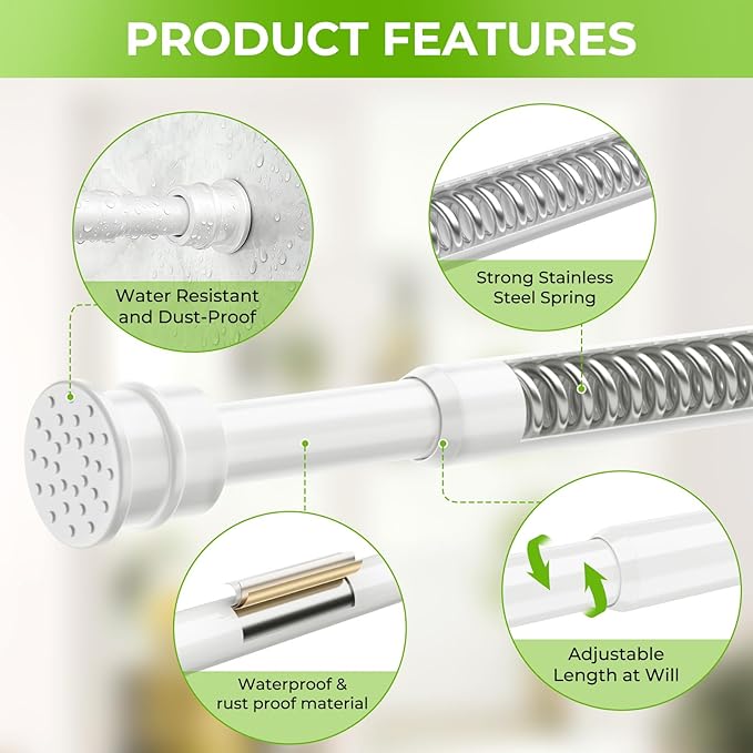 No Drill Tension Curtain Rods 28 to 48 Inch White Small Curtain Rod Adjustable No Drilling for Window,Kitchen,Closet,Doorway,Bedroom