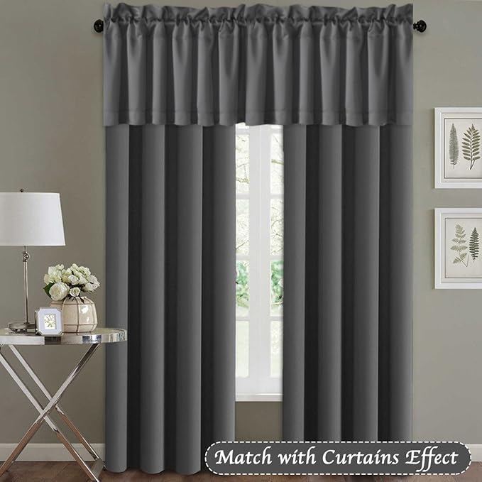 H.VERSAILTEX Blackout Valances for Windows,Short Window Valance Curtains for Living Room/Bedroom/Bathroom Privacy Decorative Rod Pocket Kitchen Valances，2 Panels，52" W x 18" L,Charcoal Gray