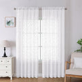 Lecloud Leia White Sheer Curtains 90 Inches Long 2 Panels, Airy Voile Jacquard Leaf Textured Curtains, Light-Filtering Farmhouse Rod Pockets Curtain Drapes for Bedroom Living Room, 52" W x 90" L
