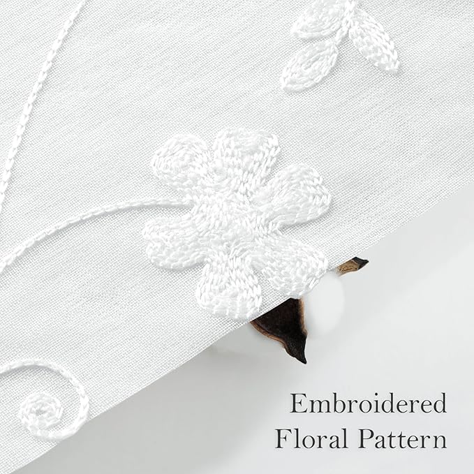 HOMEIDEAS White Sheer Curtains 63 Inch Length 2 Panels White Embroidered Floral Pattern Semi Sheer Window Curtains for Bedroom Living Room