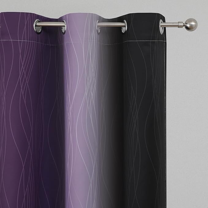 Estelar Textiler Purple and Black Ombre Blackout Curtains for Bedroom, Thermal Insulated Gradient Blackout Drapes, Full Room Darkening Energy Saving Curtains for Living Room, 42Wx63L, 2 Panels