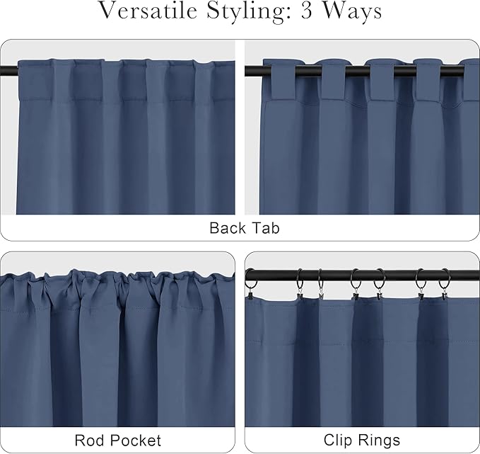 PONY DANCE Blue Room Darkening Curtains 45 inch Length, Window Treatment Panels Back Tab/Rod Pocket Thermal Insulated Short Blackout Curtains for Boy Bedroom, W 42 x L 45 Inches, Blue Haze, 2 Panels