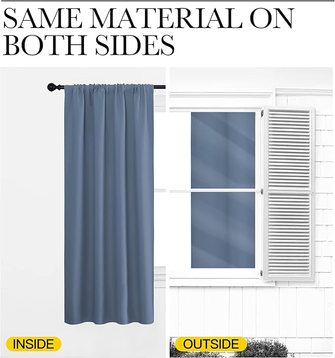 NICETOWN Bedroom Curtains, Home Decoration Solid Thermal Insulated Draperies & Drapes, Blackout Window Curtains for Kitchen (Stone Blue, 2 Panels, 34 in x 63 in (W x L))