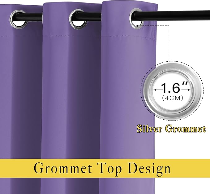 NICETOWN Blackout Lilac Purple Curtains for Sliding Glass Door 2 Panels - Thermal Insulated Grommet Room Darkening Window Drapes Sound Reducing Room Dividers for Living Room (2 Panels, W66 x L84)