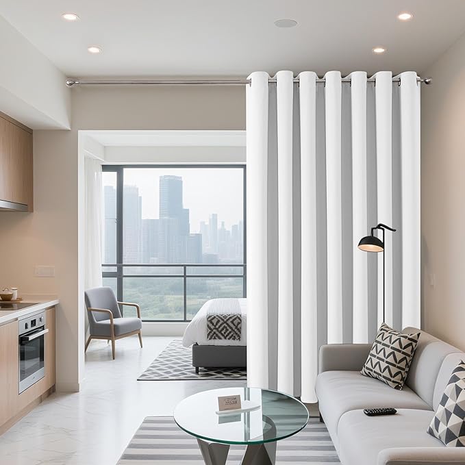 Joydeco Blackout Patio Sliding Door Curtains 84 Inches Long, Grommet Privacy Room Divider Curtains, Extra Wide Thermal Blackout Drapes for Bedroom Living Room (Pure White, 80Wx84L, 1 Panel)