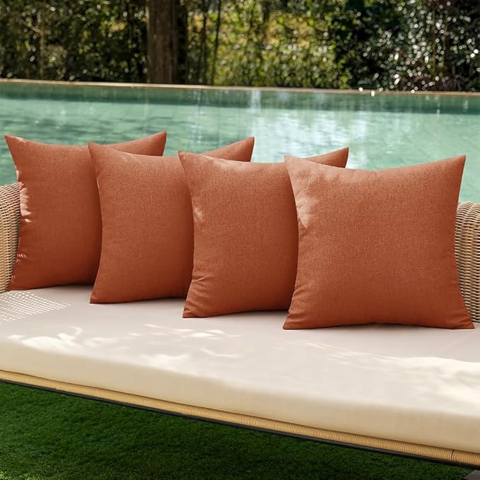 MIULEE Pack of 4 Decorative Rust Throw Pillow Covers Linen Waterproof Pillow Covers Outdoor Farmhouse Cushion Cases for Patio Garden Tent Balcony Couch Sofa 16x16 inch