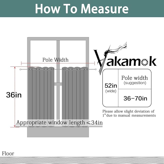 Yakamok 36 Inch Room Darkening Curtains, Blackout Window Panels Thermal Insulated Grommet Top Light Blocking Drapes for Bathroom Basement, 52Wx36L, Light Beige, 2 Panels