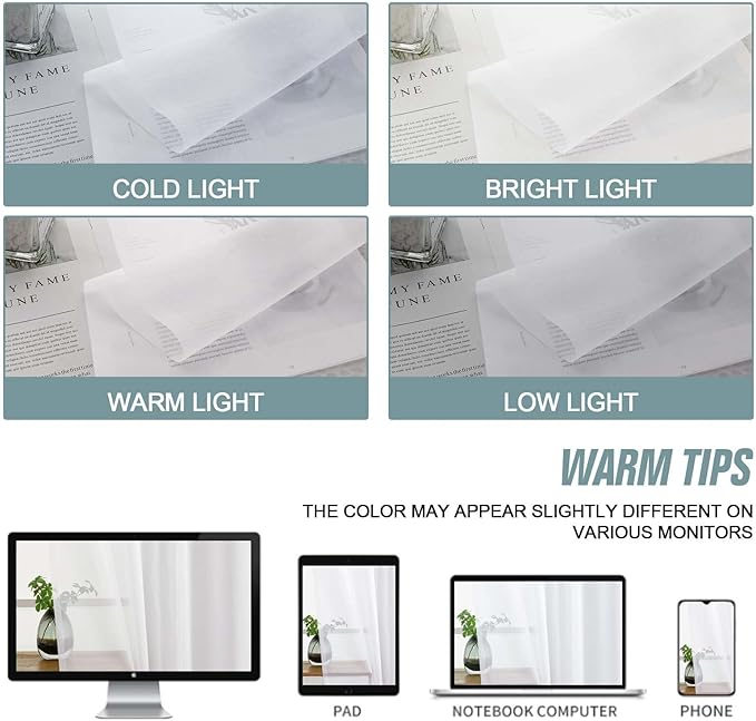 White Sheer Curtains for Windows 108 inches Long 2 Panels Set, Soft Lightweight Light Filtering Drapes for Living Room Bedroom, Dual Rod Pocket Sheer Curtains, 2x42Wx108L inches