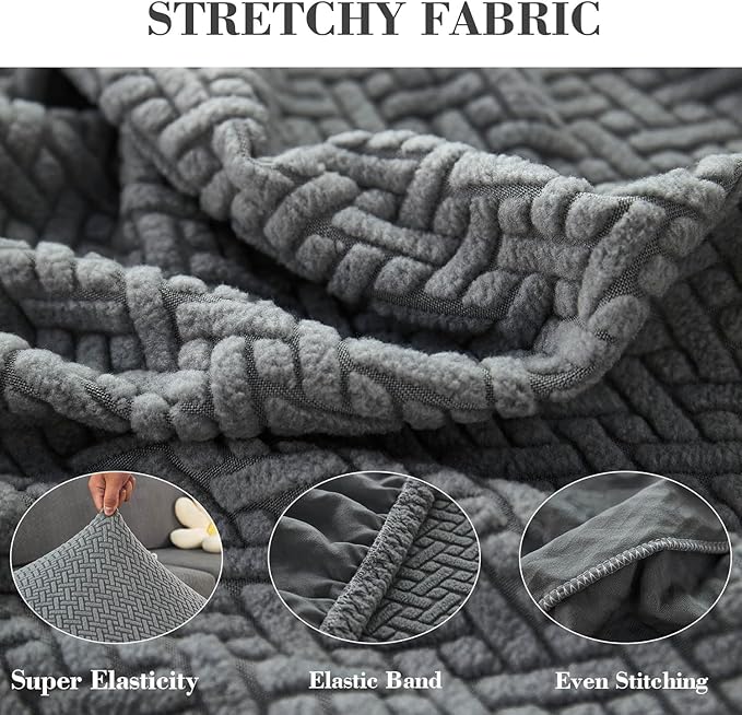 Sofa Covers Couch Covers for Sofa Pet Friendly Couch Cushion Covers Universal Sofa Covers Washable Stretch Slipcovers for Sectional Sofa (Texture Gray,Chaise Cover)