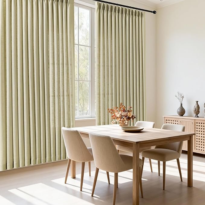 IVAPUPU 96 Inch Linen Curtains 2 Panel Set for Living Room, Pinch Pleated Semi Sheer Curtain Rustic Textured Light Filtering Memory Trained Drapes with Hook for Bedroom Office, Grey Beige, W40xL96
