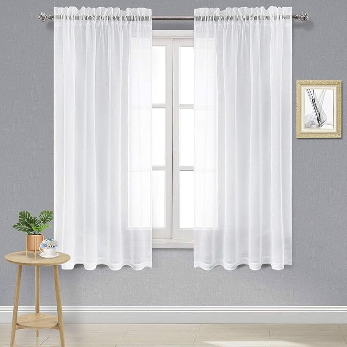 DWCN Sheer White Curtains 72 inches Long 2 Panels for Living Room, Rod Pockets Airy Window Treatments Voile Sheer Curtains Lightweight for Bedroom Window Sliding Glass Door, 2pcs, Each W52 x L72